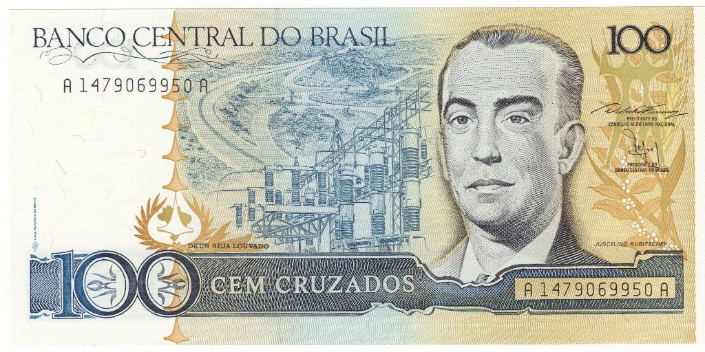 24-2446 Brazilie 100 cruzados ND, Ophalen of Verzenden, Zuid-Amerika, Los biljet