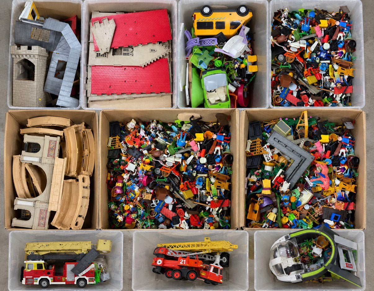 Grote partij Playmobil 9 dozen gebouwen, voertuigen, figuren, Ophalen, Gebruikt, Overige typen