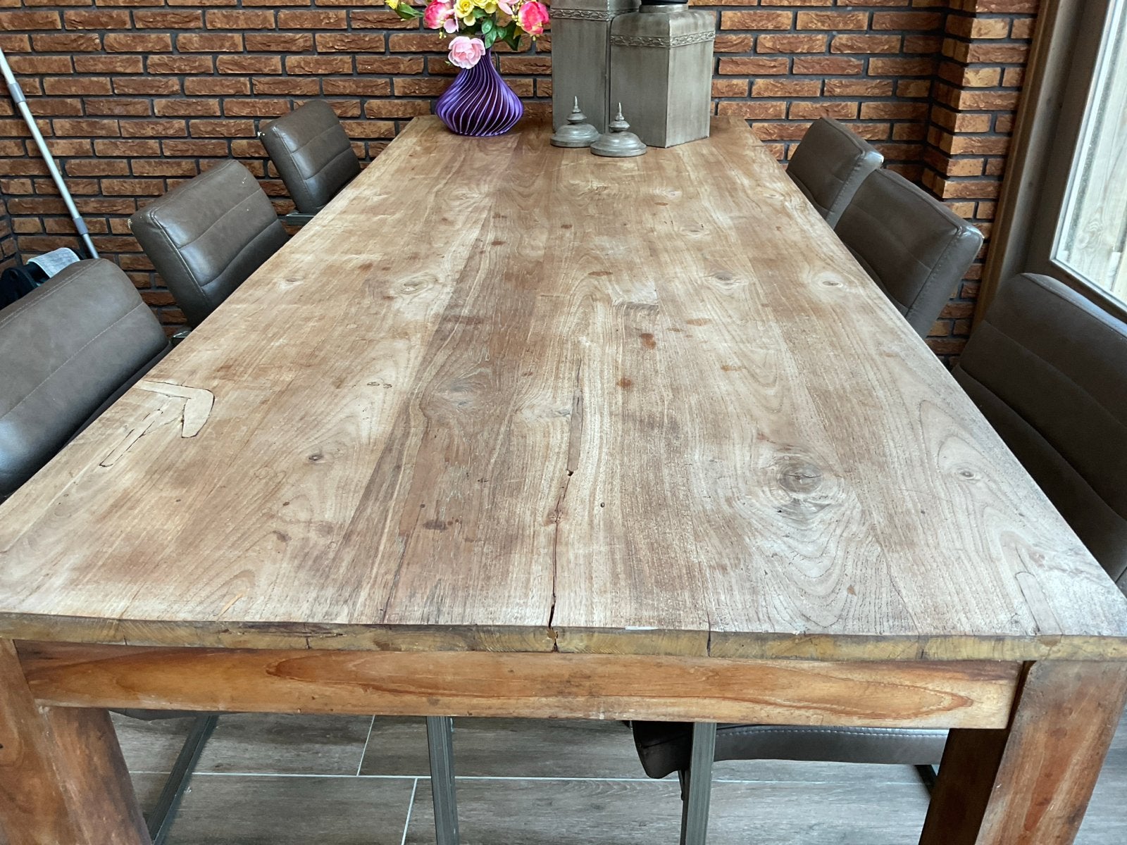 Robuuste Teakhouten Eettafel - Karman Teak, Ophalen, Gebruikt, 100 tot 150 cm, Teakhout