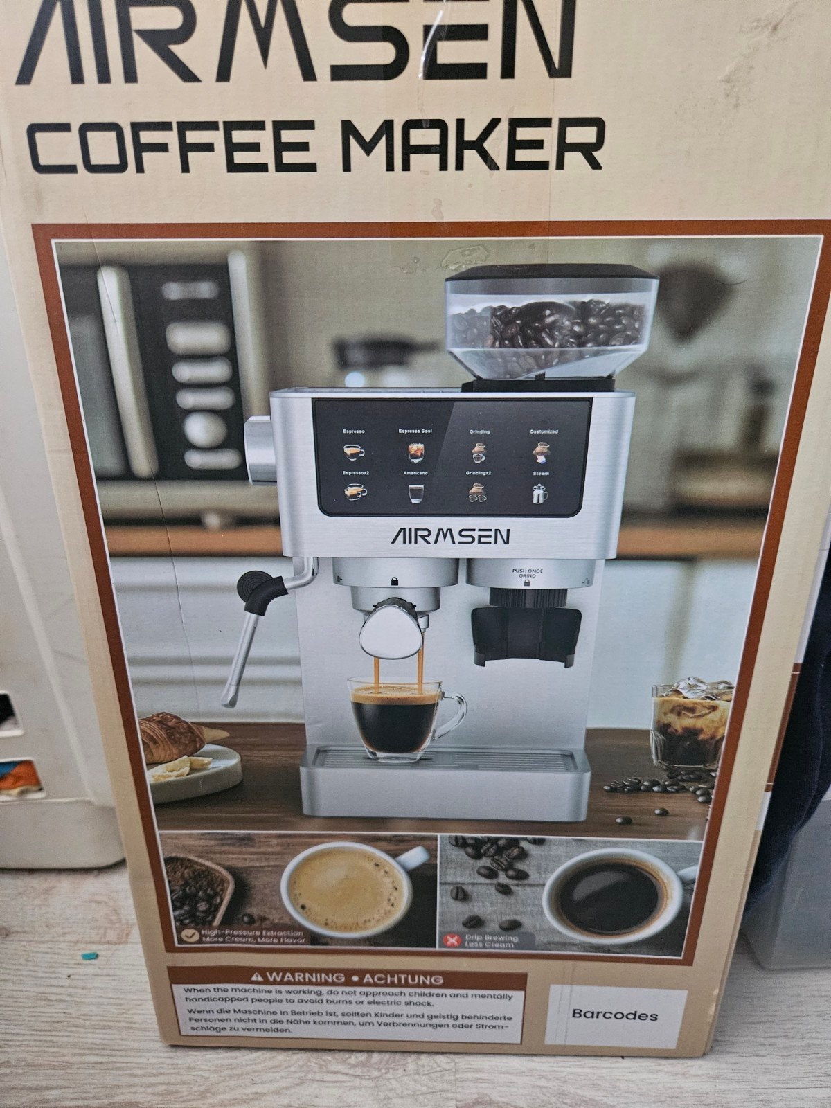 AIRMSEN Koffiezetapparaat - Nieuw in ongeopende doos, 10 kopjes of meer, Koffiemachine, Nieuw, Koffiebonen