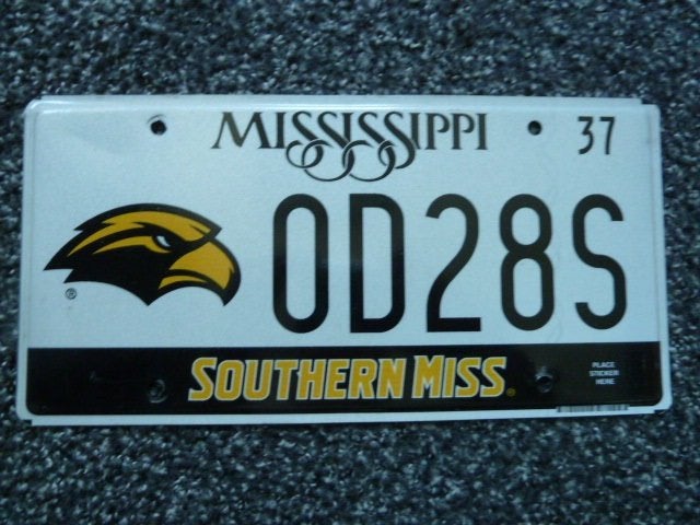 Kentekenplaat licenseplate Mississippi Southern Miss Uni USA, Verzenden, Gebruikt, Auto's