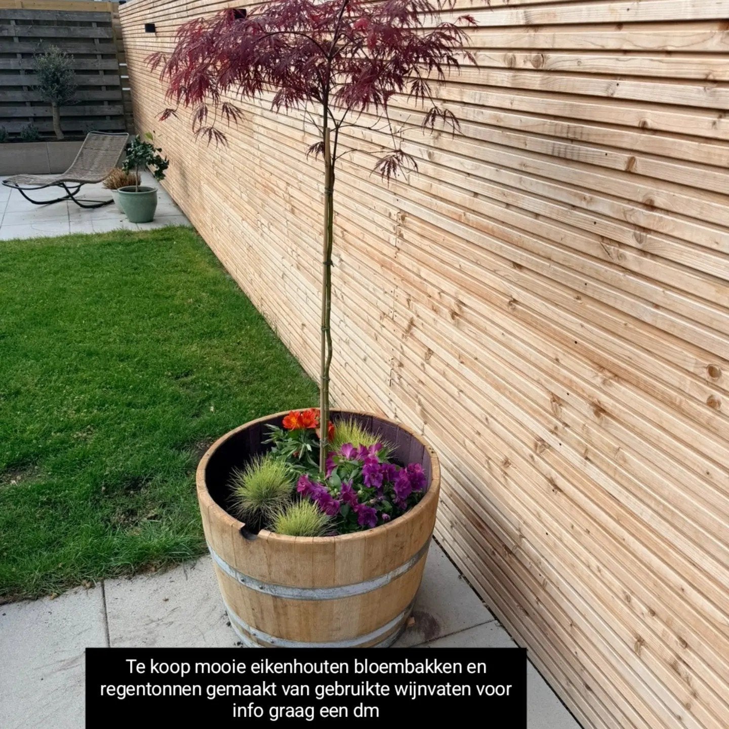 Prachtige eikenhouten bloembakken van gebruikte wijnvaten, Tuin en Terras, Bloembakken en Plantenbakken, Ophalen, Gebruikt, Rond