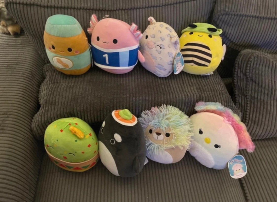 8 squishmallows knuffels 20 cm zgan bij pauw axolot leeuw, Ophalen of Verzenden, Zo goed als nieuw, Overige typen