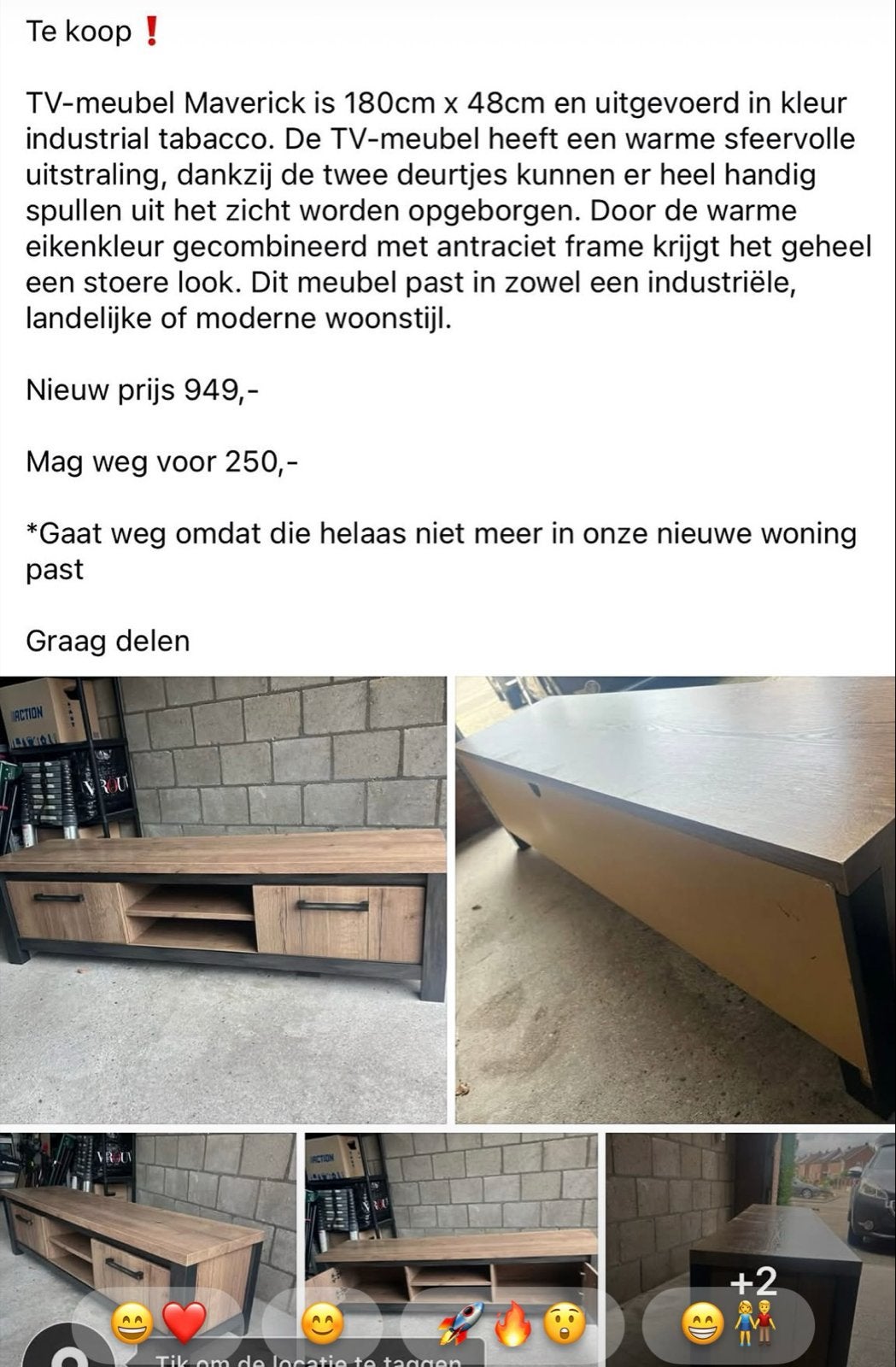 TV-meubel Maverick - Industrieel & Modern, Gebruikt, 150 tot 200 cm, Eikenhout, Ophalen of Verzenden