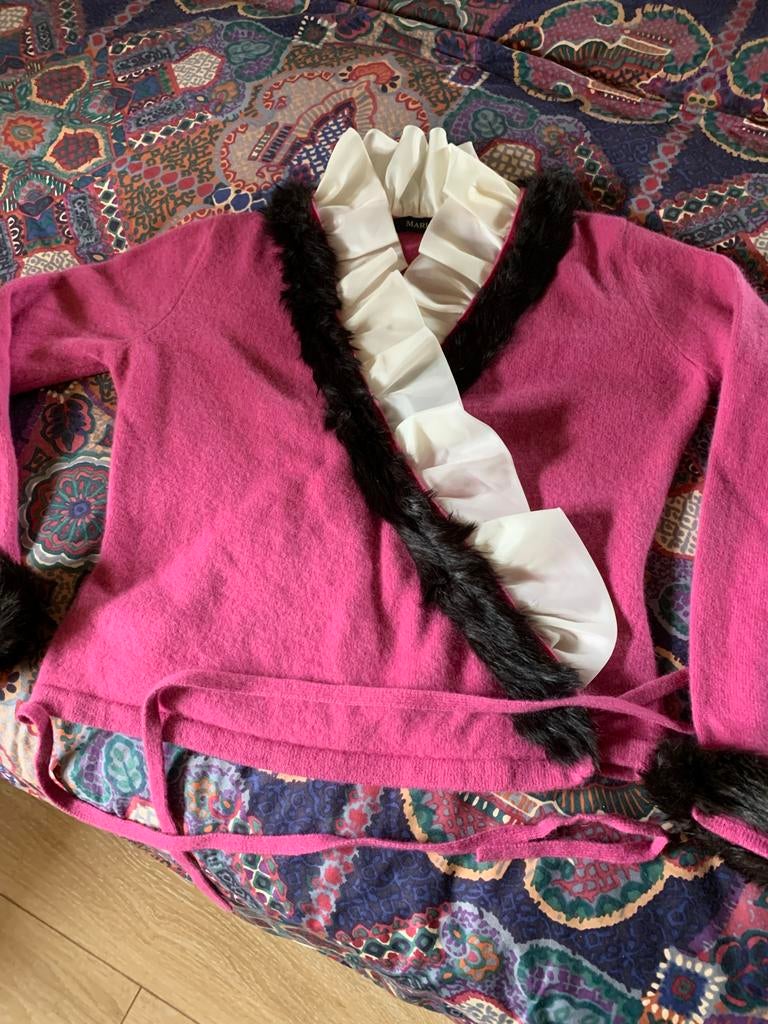 Roze wikkelvestje met bont en ruches, maat M, Kleding | Dames, Truien en Vesten, Ophalen of Verzenden, Zo goed als nieuw, Maat 38/40 (M)
