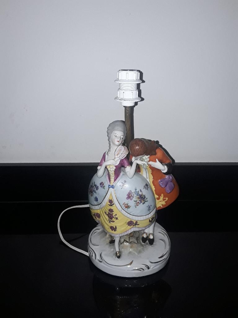 Antieke porseleinen schemerlamp barok dame&heer ten dans, Verzenden, Zo goed als nieuw, Porselein, Overige typen
