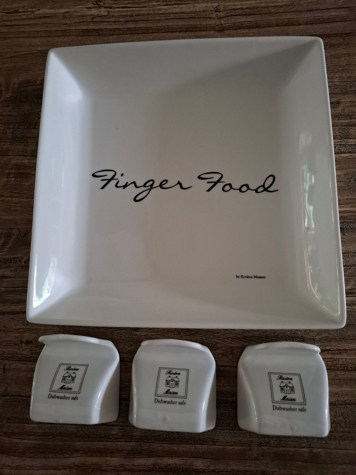 🩵 Fingerfood schaal met 3 bakjes Riviera Maison Nieuw, Ophalen, Nieuw, Overige stijlen, Glas