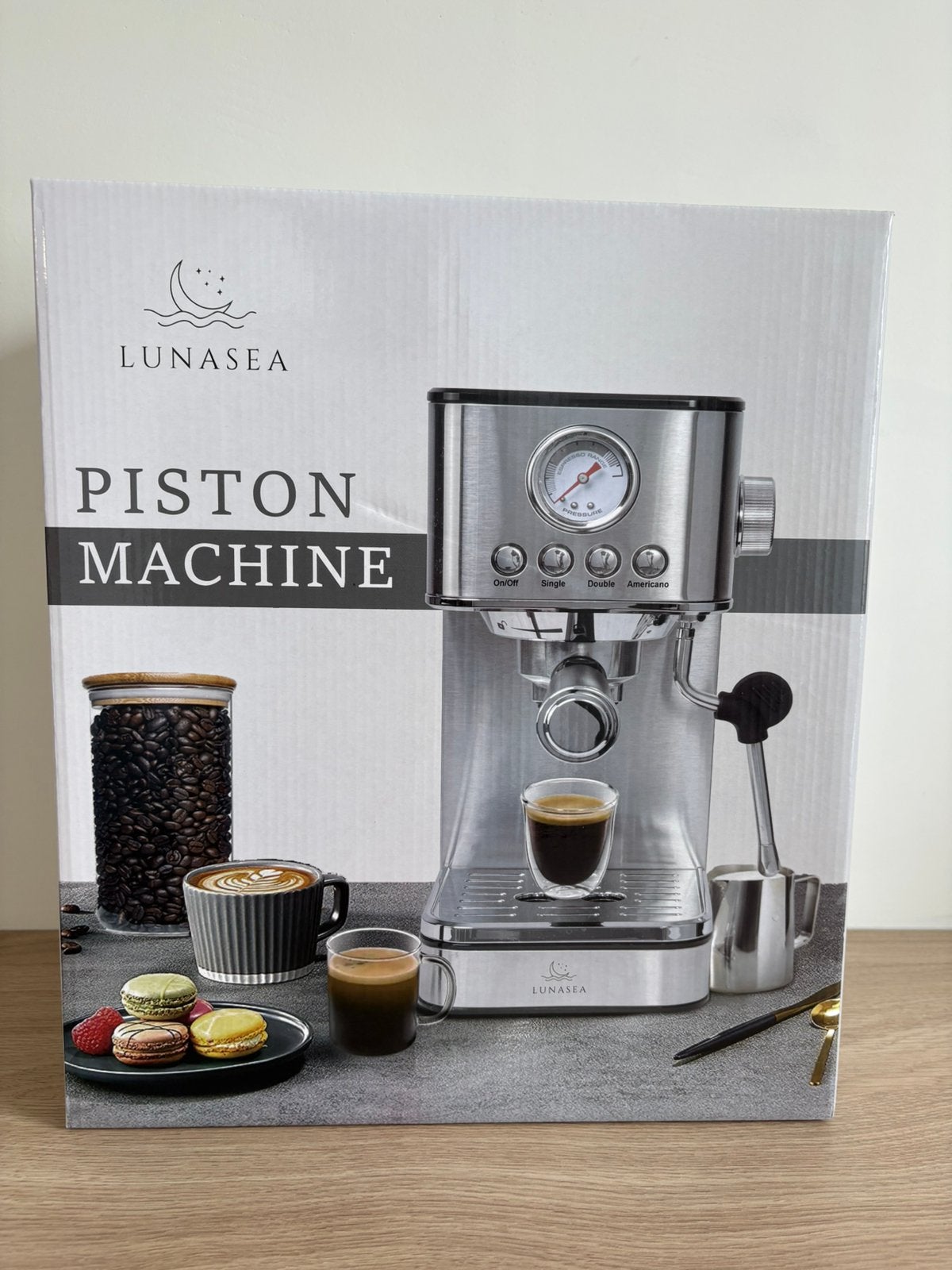 LunaSea RVS pistonmachine/espressomachine, Witgoed en Apparatuur, Koffiezetapparaten, Ophalen, Espresso apparaat, Nieuw, Gemalen koffie