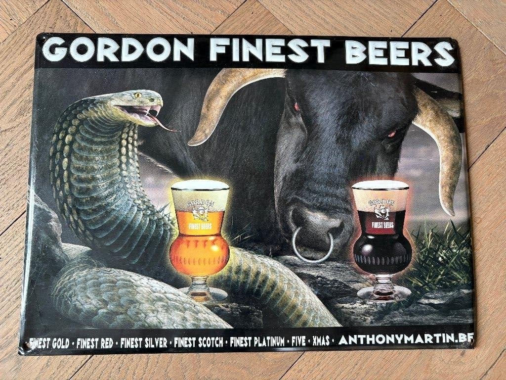 Blikken reclame Gordon Beers, Ophalen of Verzenden, Gebruikt, Reclamebord, Plaat of Schild, Overige merken