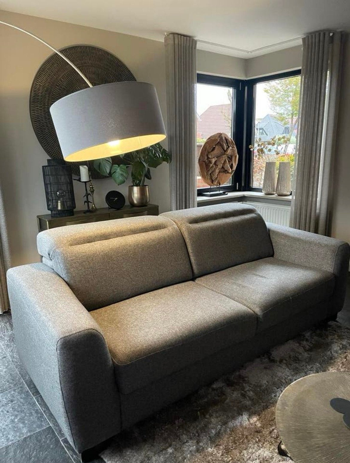 Set van 2 3-zitsbanken en een hocker, Ophalen, Gebruikt, Stof, Rechte bank, driepersoons 200 tot 250 cm, 75 cm tot 100 cm