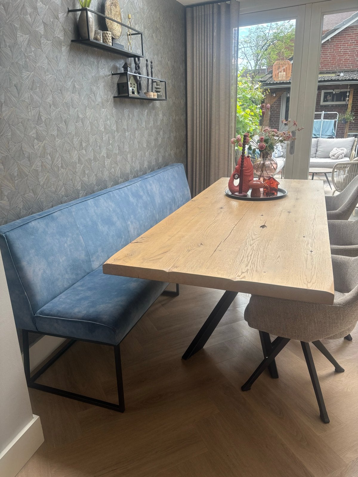 Table du Sud Eettafel Geleefd Eiken Zwart Frame 220x90cm, Ophalen, Gebruikt, Eikenhout, 200 cm of meer