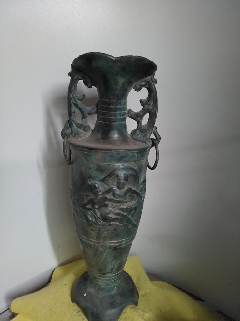 15081) mooi antieke bronze  gepatineerde vaas hoog 48cm, Antiek en Kunst, Ophalen of Verzenden