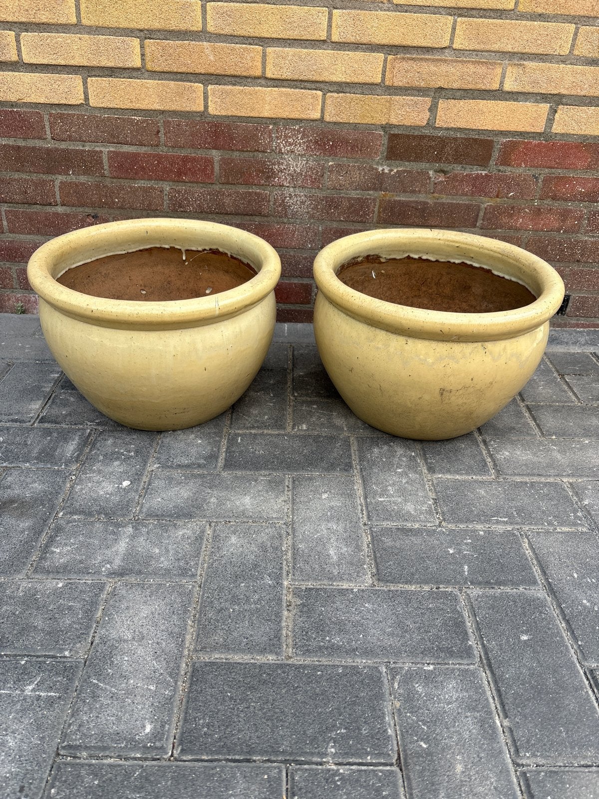 Set van 2 Gebruikte Aardewerk Bloempotten, Gebruikt, Rond, Binnen, Minder dan 40 cm