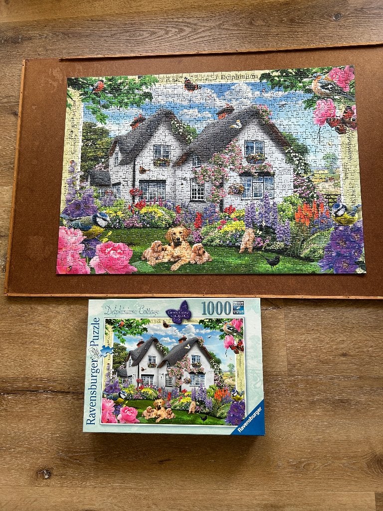 Mooie puzzel huis met honden, Ophalen, 500 t/m 1500 stukjes, Zo goed als nieuw, Legpuzzel