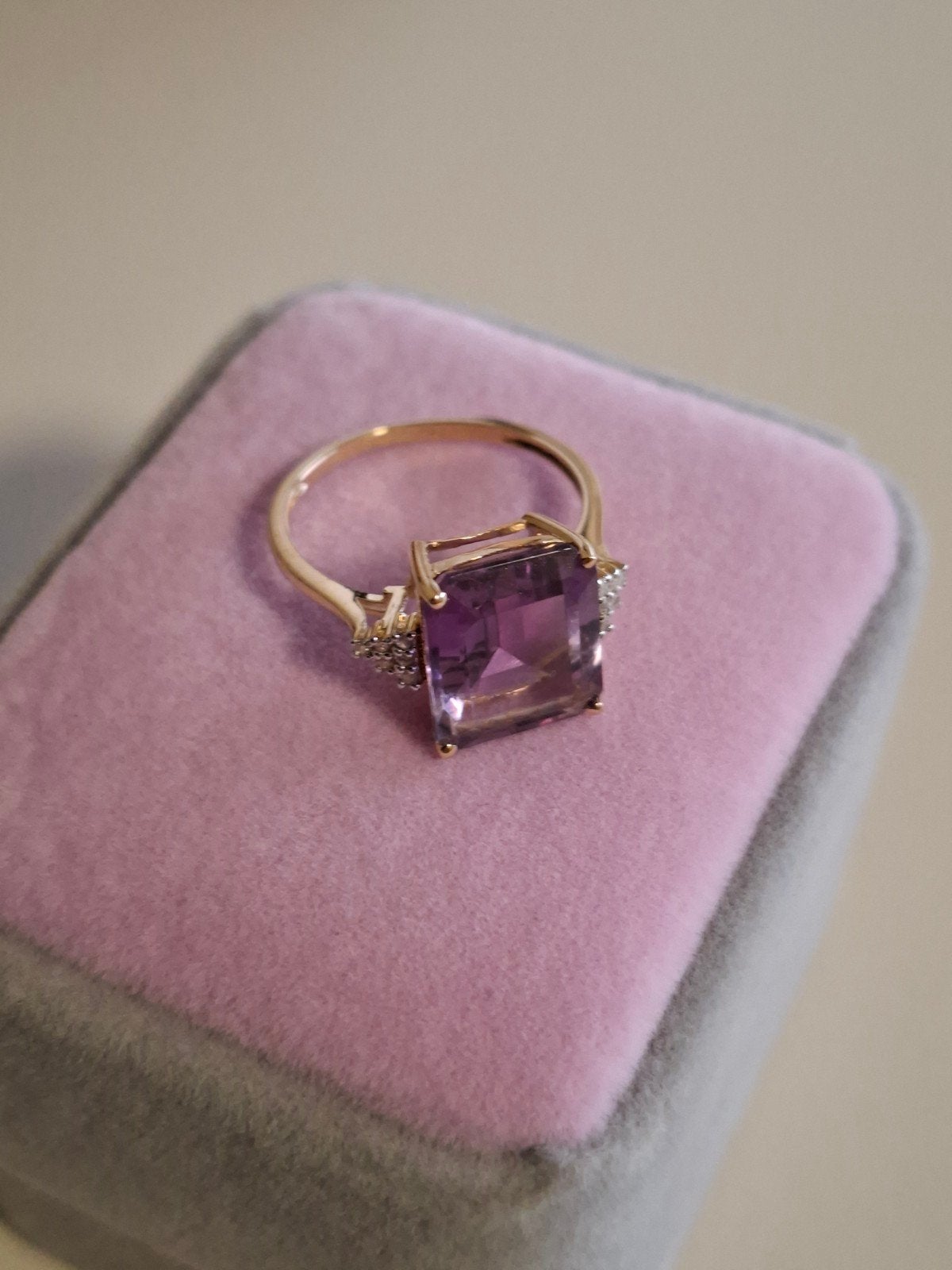 Gouden Ring met Amethist en Diamant, Ophalen, Met edelsteen, Dame, Goud