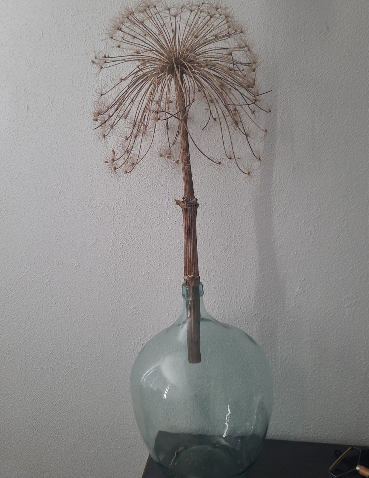 Grote Brocante Flessenhals Vaas Wit/Groen Glas, Ophalen