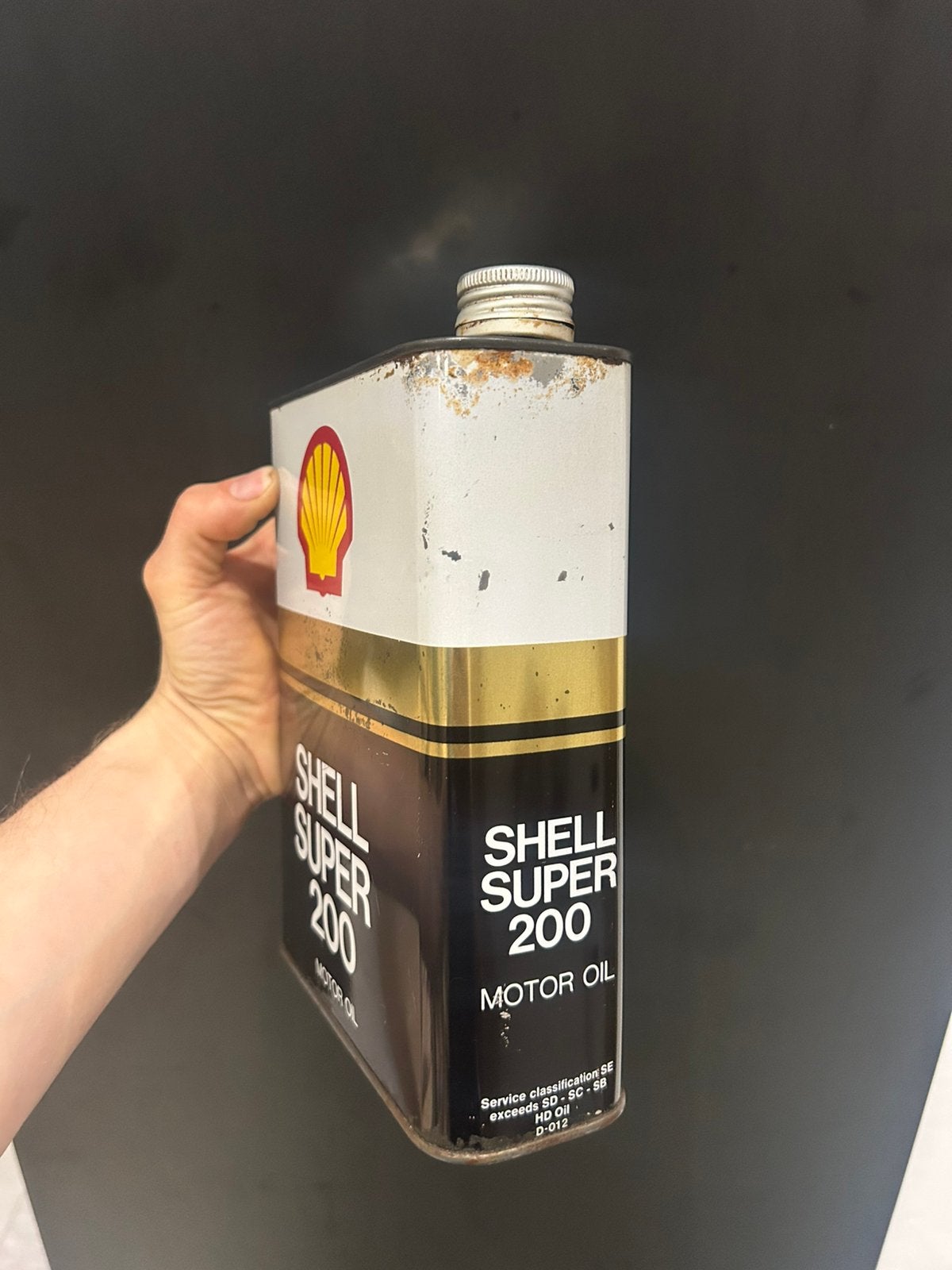 Olieblik olie blik oil can Shell super 200 vintage mancave, Verzamelen, Ophalen of Verzenden, Zo goed als nieuw, Overige