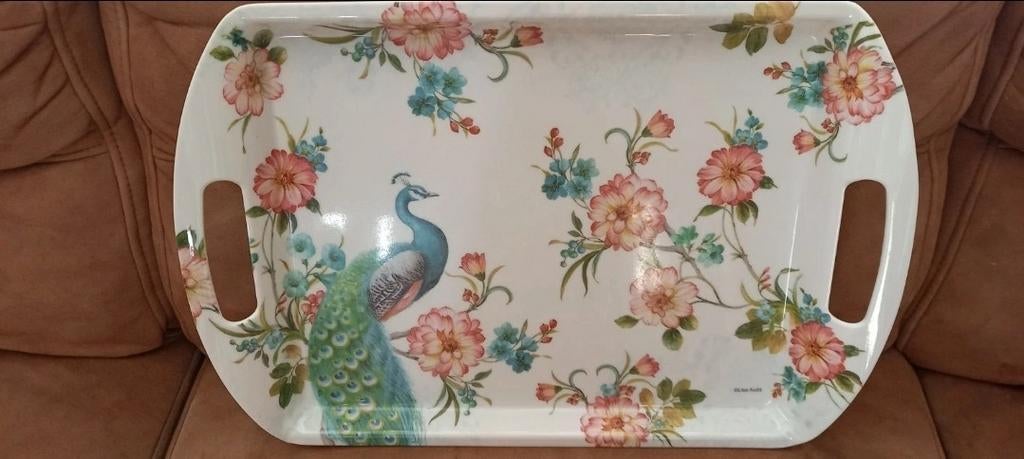 Lisa Audit- Dienblad met Pauw en Bloemen - 30x45 cm, Huis en Inrichting, Ophalen of Verzenden, Zo goed als nieuw, Rechthoekig