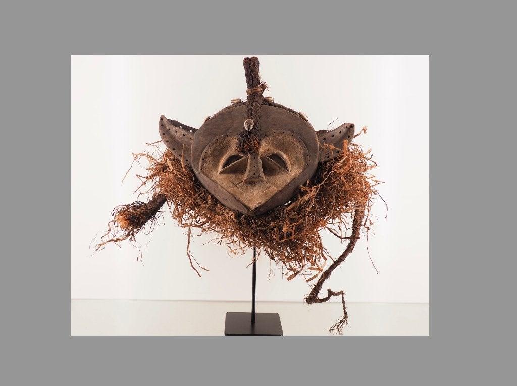 Kwele dubbel masker Gabon (120828-01), Afrika, Masker, 45 cm, Handgemaakt