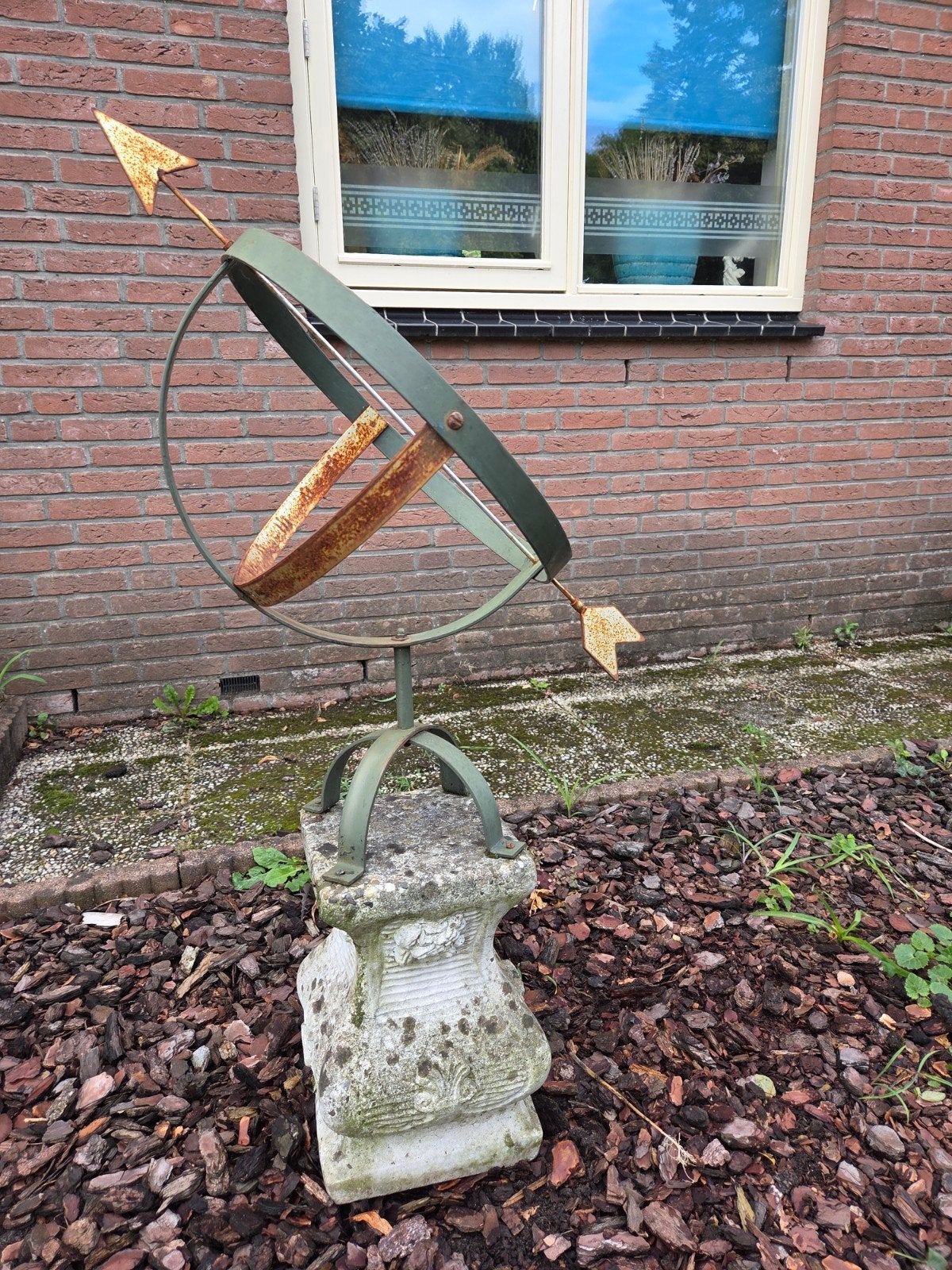 Grote vintage metalen zonnewijzer - Tuinornament, Ophalen, Gebruikt