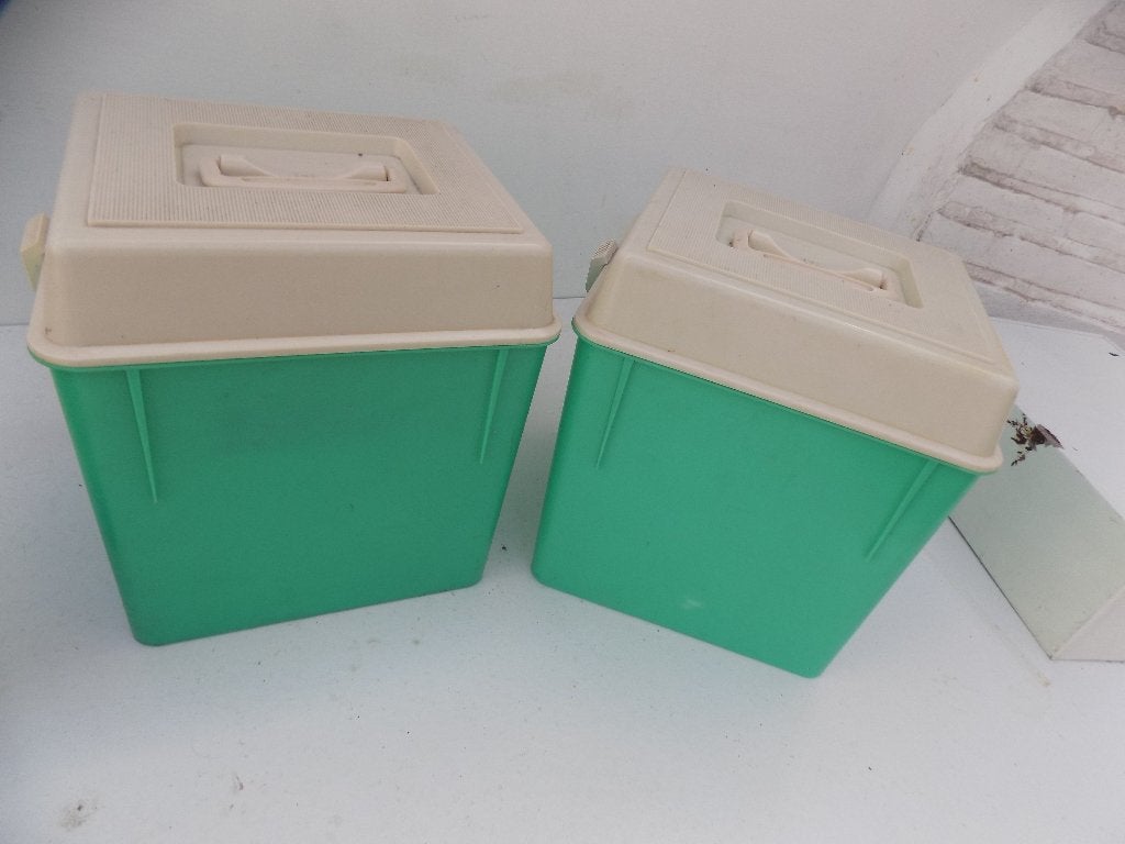 Opbergbox groen wit vintage retro jaren 60, Ophalen of Verzenden, Gebruikt, Kunststof