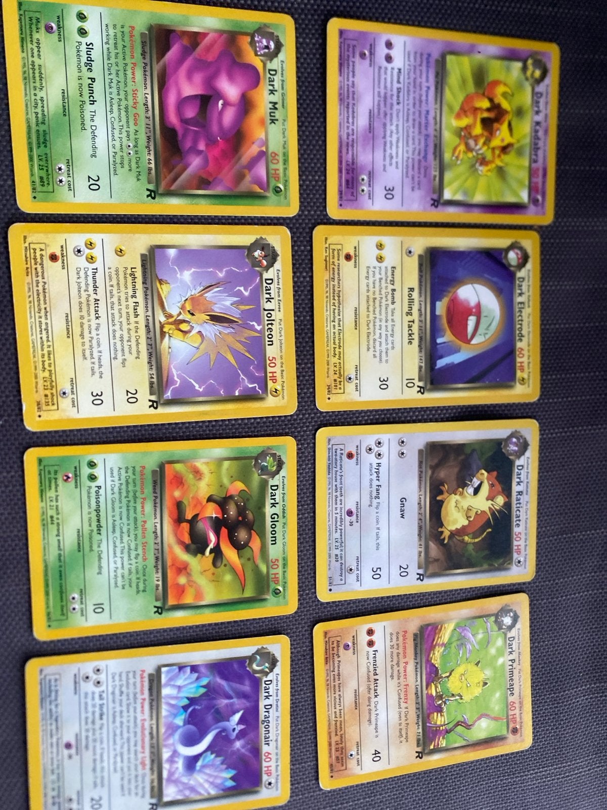 Pokémon Kaarten: Dark Muk, Dark Jolteon, Dark Gloom, Dark Dr, Ophalen, Zo goed als nieuw, Meerdere kaarten