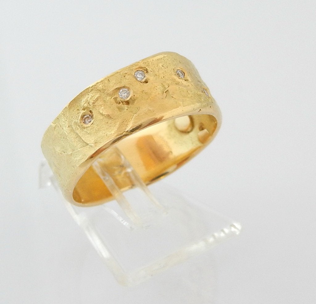 Brede 14 Karaat Gouden Ring Damesring 9 Diamanten, Sieraden, Tassen en Uiterlijk, Verzenden, Nieuw, Met edelsteen, Dame