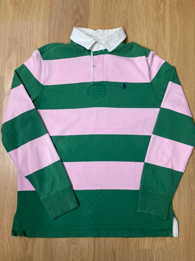 Ralph Lauren Rugbypolo - L - Custom Fit - Lichtroze - Groen, Maat 52/54 (L), Ralph Lauren, Ophalen of Verzenden, Zo goed als nieuw