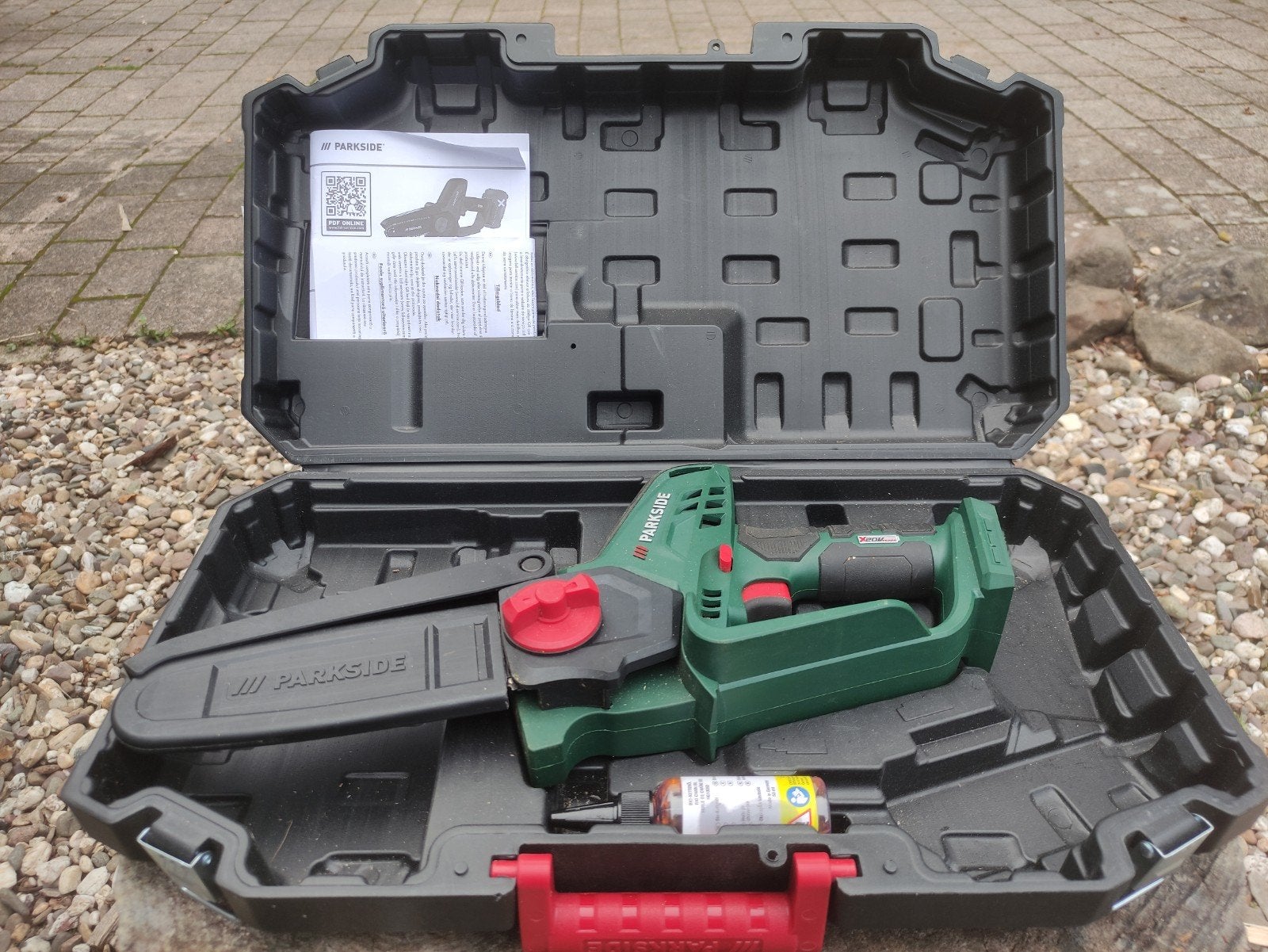 Parkside accu mini kettingzaag, Ophalen, Zo goed als nieuw, Parkside