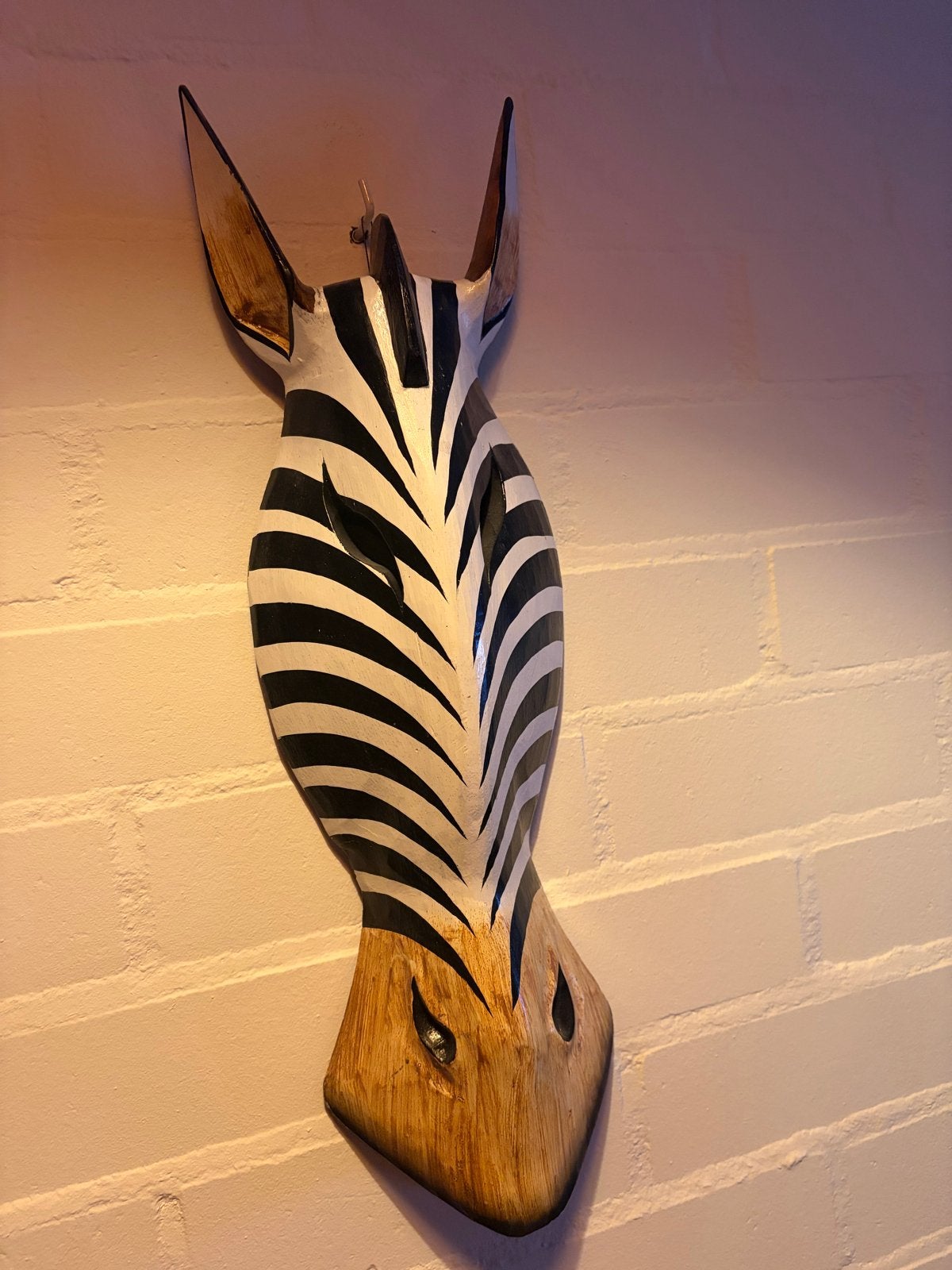 Houten zebra kop - wanddecoratie - 50 cm, Ophalen of Verzenden, Gebruikt, Meerkleurig, Hout