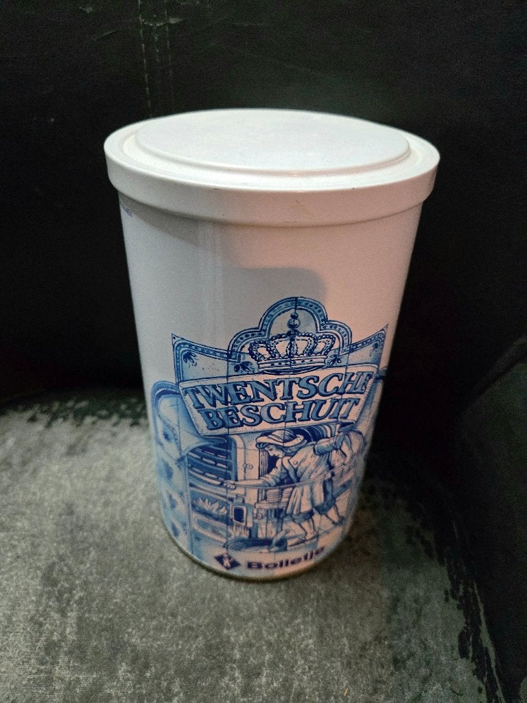 Vintage Bolletje Twentsch beschuitbus blauw-witte afbeelding, Ophalen, Gebruikt, Beschuit, Bolletje