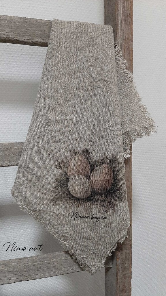 Shabby doek groot met afbeelding van 3 eieren., Www.jufbrocante.nl, Www.jufbrocante.nl, Nieuw, Ophalen of Verzenden