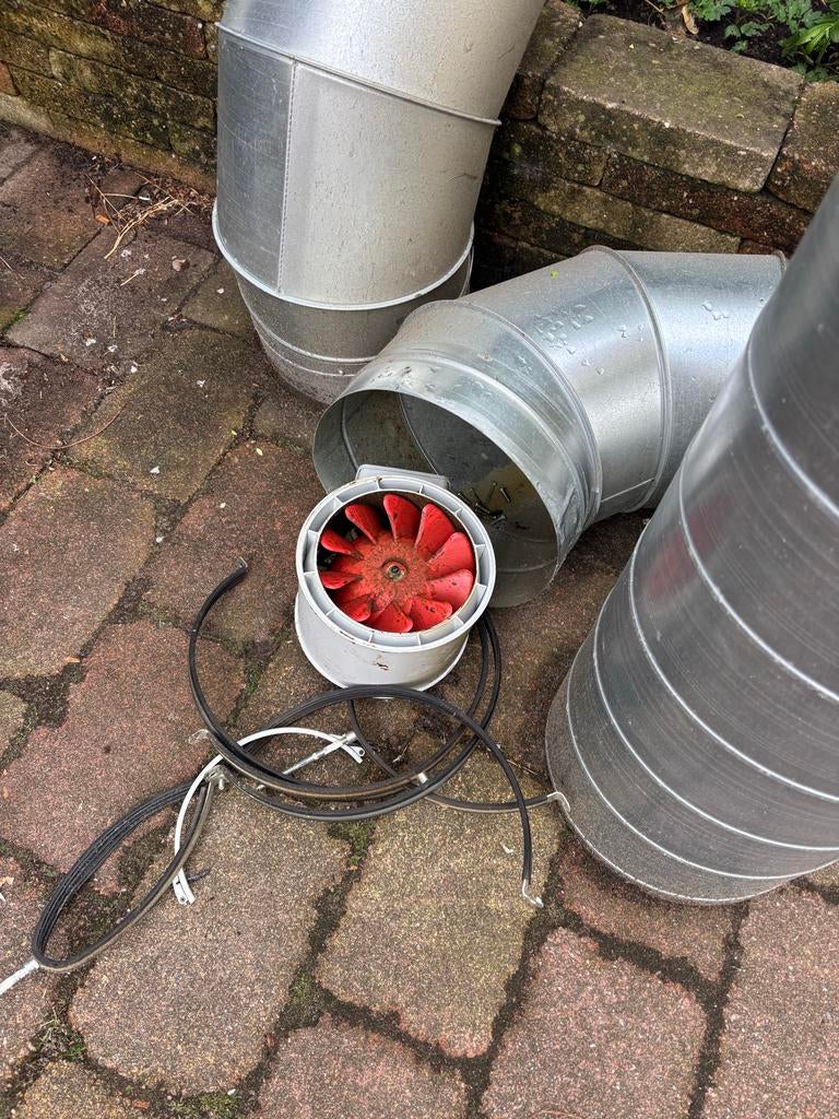 Ventilator en afzuiger met diverse buizen, Ophalen, Gebruikt, Ventilator en Afzuiger