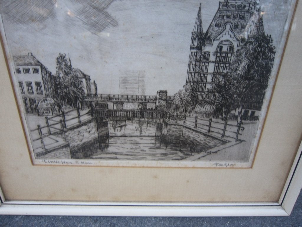 F.de Groen, Mooie ets v/h WITTEHUIS  te Rotterdam, e.o, Ophalen, Ets