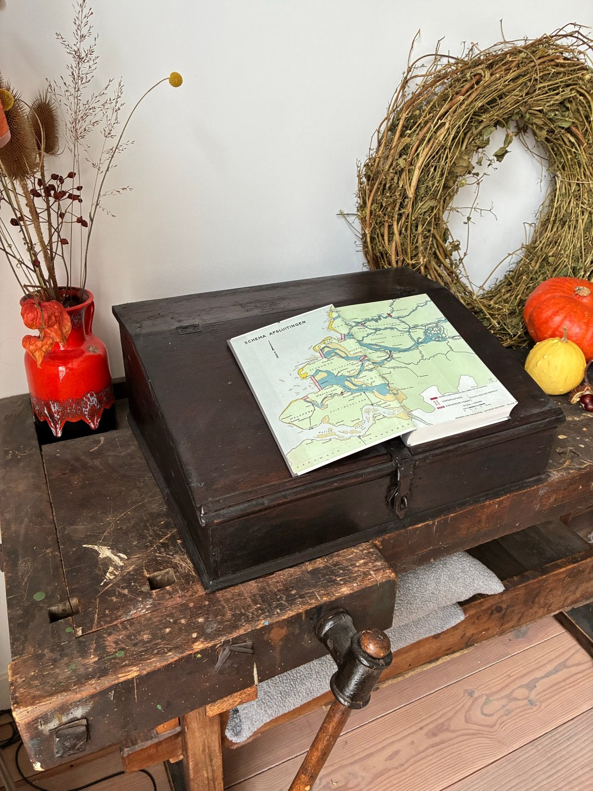 Antieke houten lessenaar / schrijfdoos bijbelkist, Ophalen of Verzenden