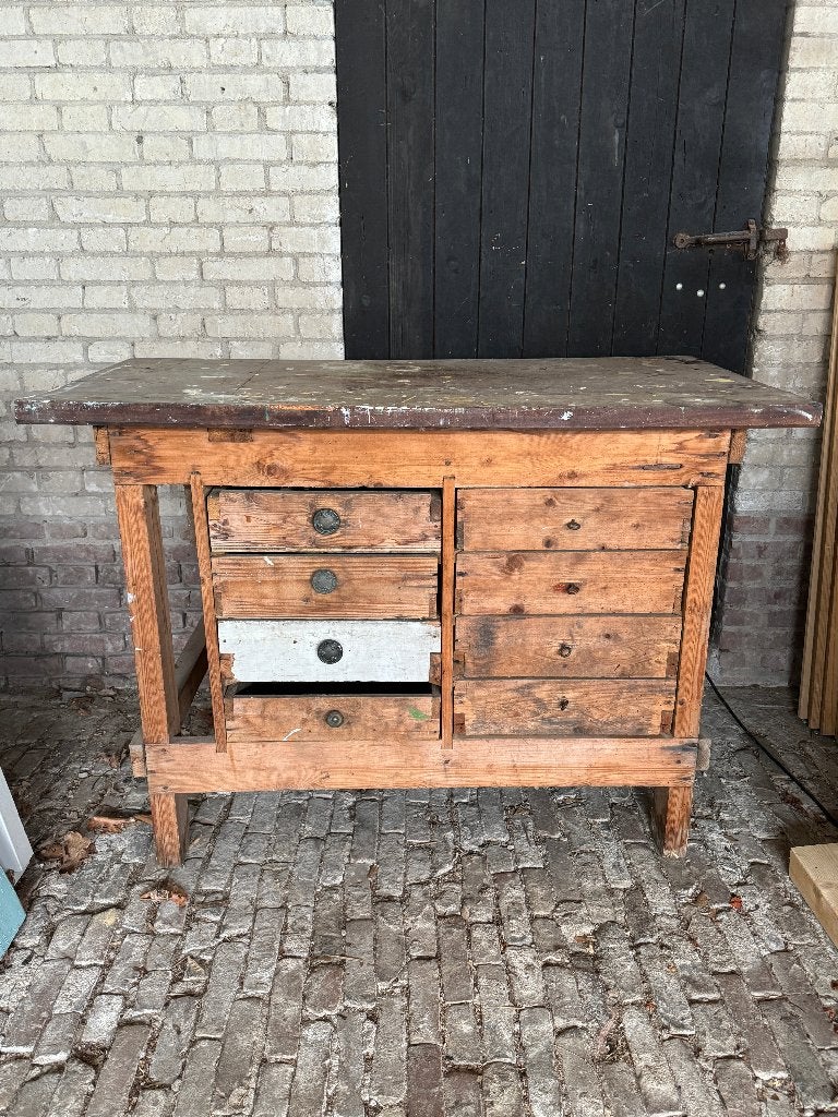 Oude werkbank industrieel dressoir werkbankje hout, Ophalen, Gebruikt, 120 tot 170 cm