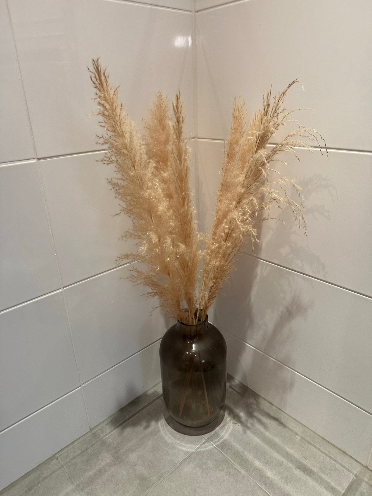 Vaas van smokey glas - 35x20 cm, Ophalen, Glas, Zo goed als nieuw, Geschikt voor droogbloemen