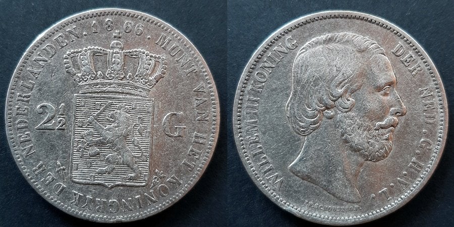 Rijksdaalder 1866, Postzegels en Munten, Munten | Nederland, Verzenden, Koning Willem III, 2½ gulden, Zilver