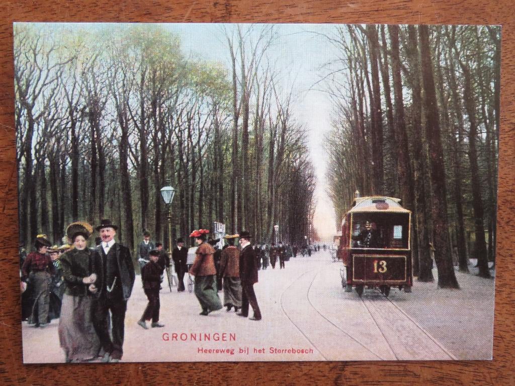 Groningen Heereweg bij het Sterrebosch + oude tram (reprint), Ophalen of Verzenden, Voor 1920, Groningen