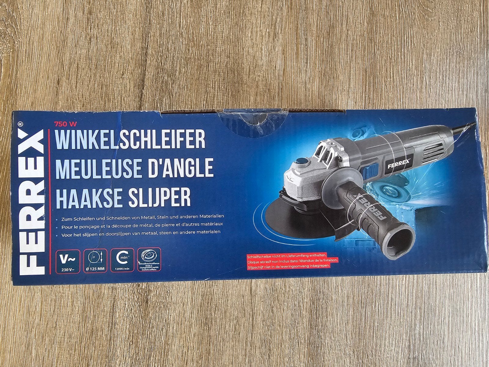 Ferrex Haakse Slijper 750W - Nieuw in doos, Doe-het-zelf en Verbouw, Ophalen of Verzenden, Nieuw, 700 tot 1000 watt, Haakse handslijpmachine