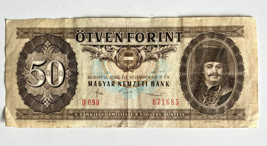 Hongaars bankbiljet van 50 Forint uit 1986, Postzegels en Munten, Ophalen of Verzenden, Hongarije, Los biljet