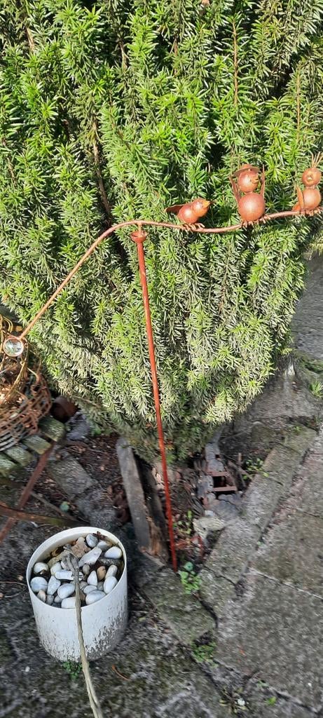 Metalen tuinsteker met vogels - roestkleurig, Tuin en Terras, Tuinbeelden, Gebruikt, Dierenbeeld, Metaal, Ophalen of Verzenden