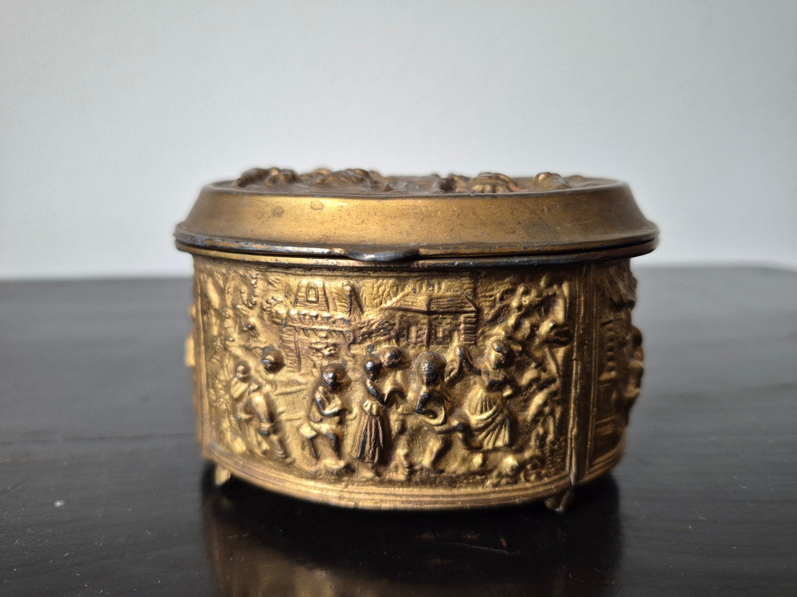 Antiek Frans Juwelenkistje Brons/Messing ca1870 unieke staat, Antiek en Kunst, Ophalen of Verzenden
