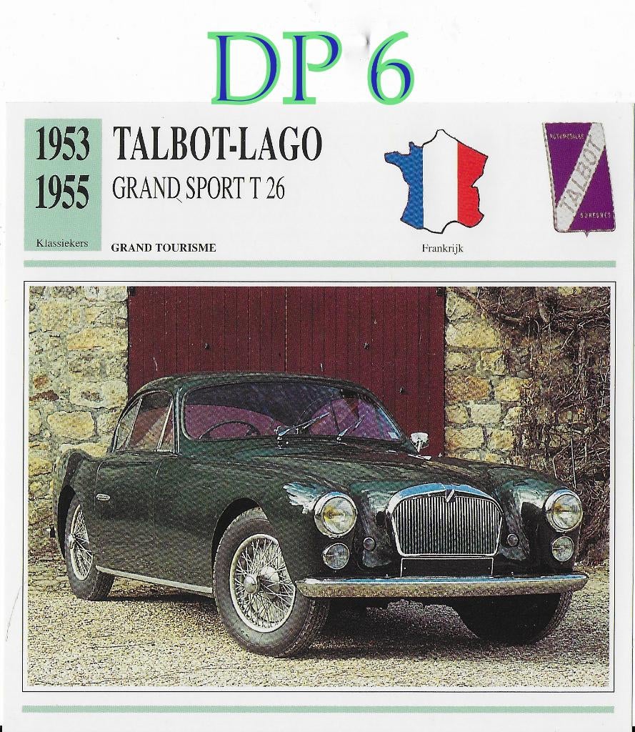 Dp6 autokaart talbot lago grand sport t 26 ( 1953- 1955), Ophalen of Verzenden, Zo goed als nieuw, Auto's