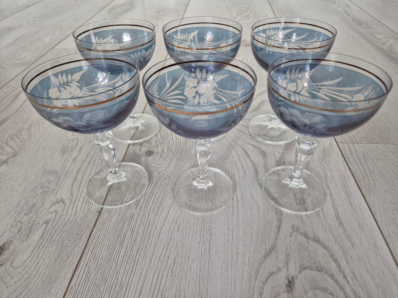 6 Cognac Glazen Bohemia Crystal 'Andrea' Blauw met Goud, Antiek en Kunst, Antiek | Glas en Kristal, Ophalen of Verzenden