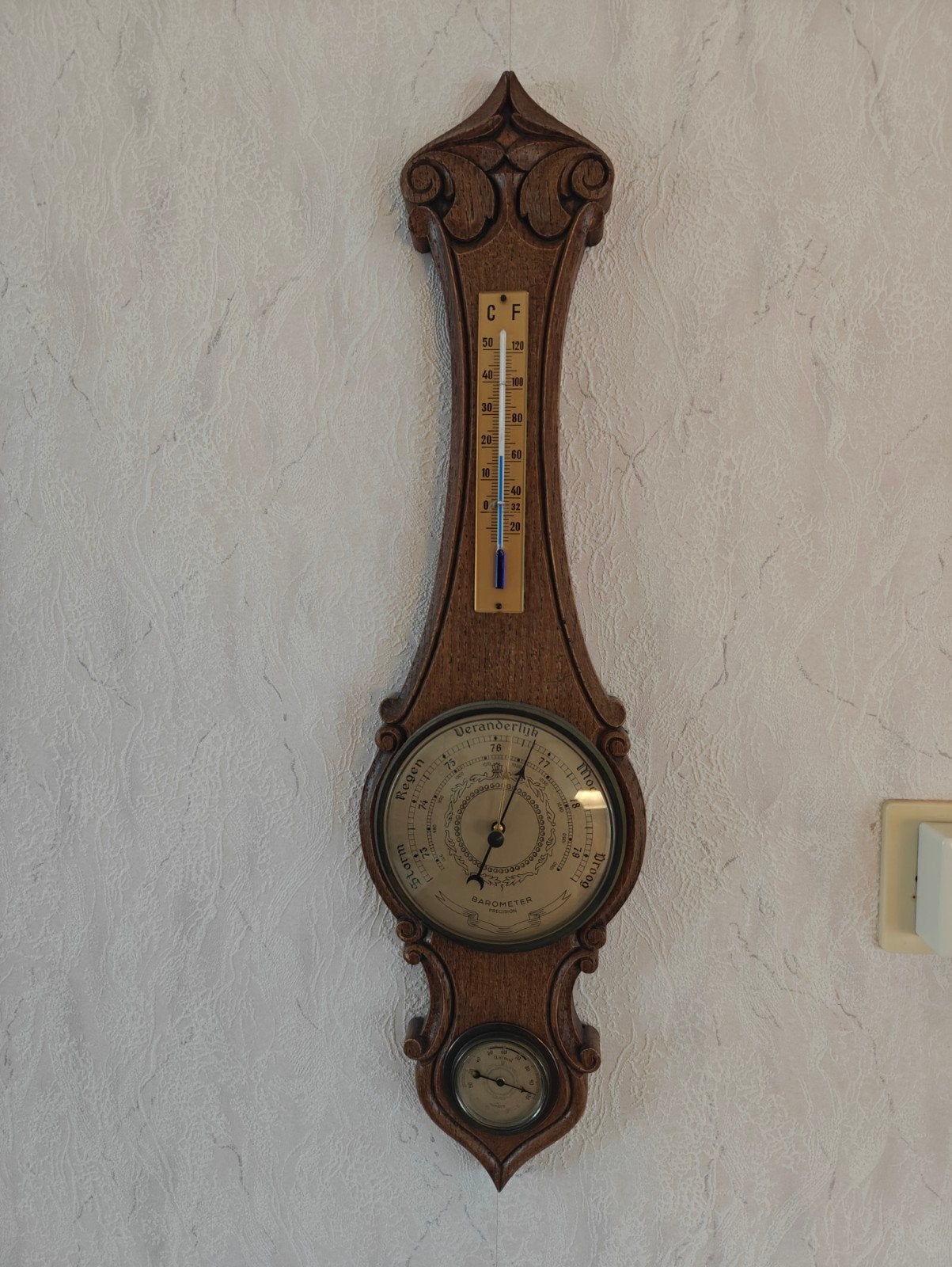 Antieke Barometer met Thermometer en Hygrometer, Ophalen, Gebruikt, Weerstation