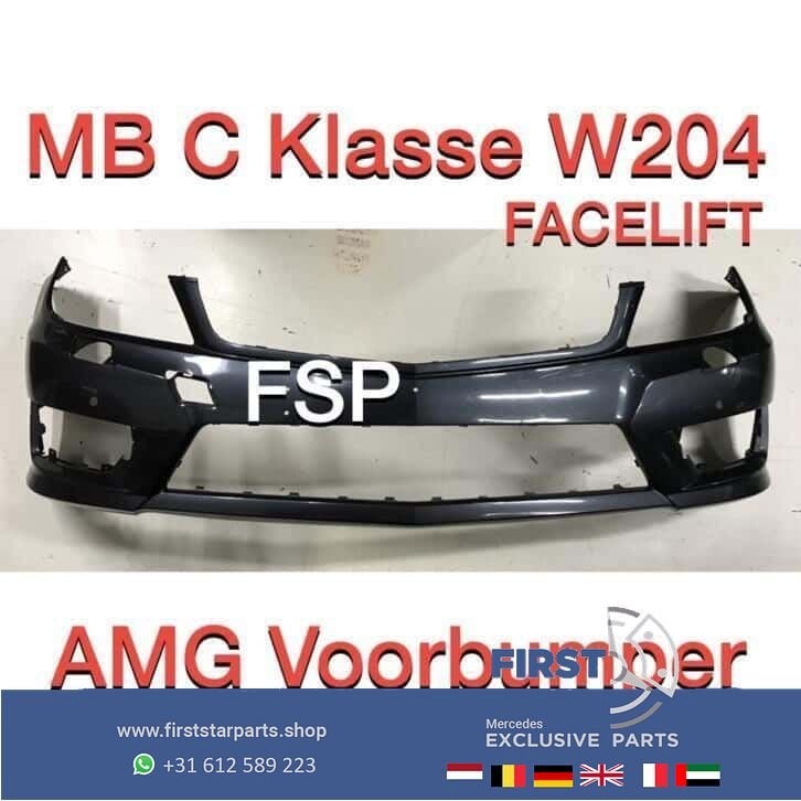 W204 AMG Voorbumper Mercedes C Klasse 2007-2011 zwart wit gr, Auto-onderdelen, Gebruikt, -, Voor, Ophalen of Verzenden