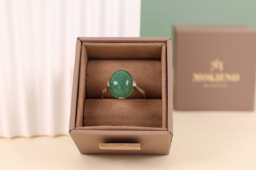 Signature | 14 Karaat Vintage Ring met Jade, Ophalen of Verzenden, Zo goed als nieuw, 17 tot 18, Met edelsteen