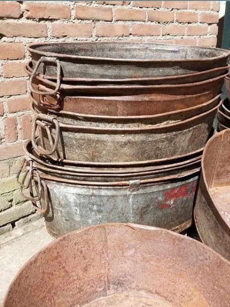Oude brocante zinken metalen teil, Tuin en Terras, Gebruikt, Minder dan 30 cm, T, Rond