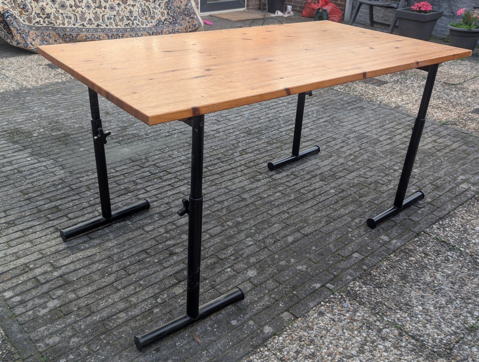 Houten tafel met verstelbare poten (height adjustable table), Ophalen, Gebruikt, Rechthoekig, Hout